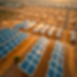 Aerial view of solar panels in the UAE desert landscape