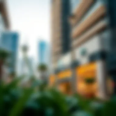 Nearby amenities including parks, cafes and shopping areas surrounding the tower