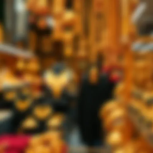 Intricate Gold Jewelry Collection A stunning display of gold jewelry in Dubai's Gold Souk