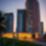 Stunning exterior view of Volante Tower at sunset