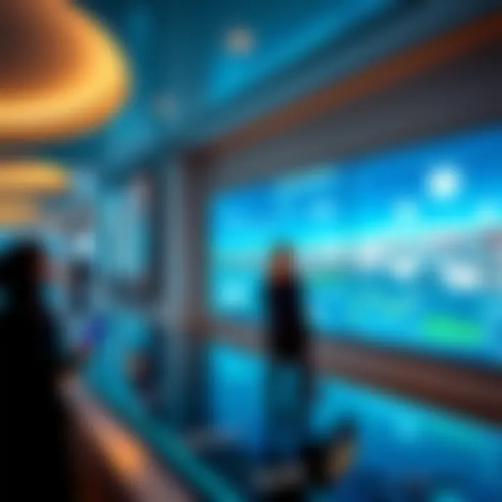 Interactive displays inside the Wasl Experience Center highlighting real estate data