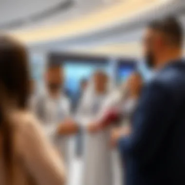 Visitors engaging with property consultants at the Wasl Experience Center