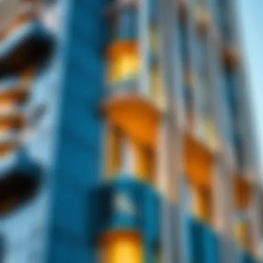 Close-up of Waves Tower's intricate façade highlighting its modern aesthetics
