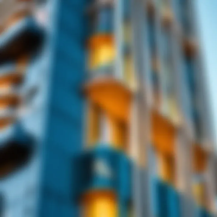 Close-up of Waves Tower's intricate façade highlighting its modern aesthetics