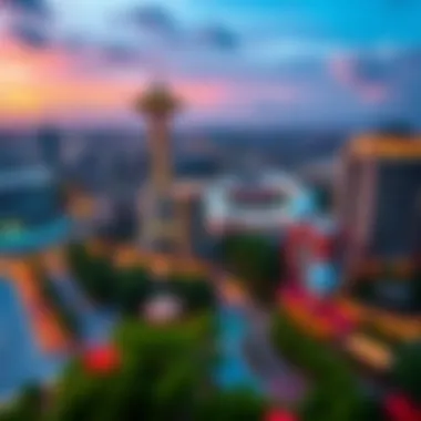 Panoramic view capturing the vibrancy of the surrounding environment and Waves Tower