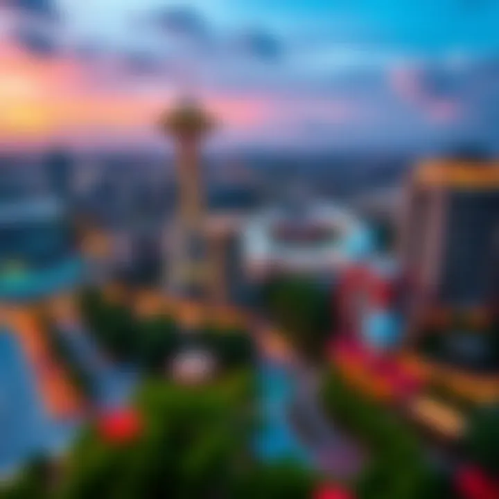 Panoramic view capturing the vibrancy of the surrounding environment and Waves Tower